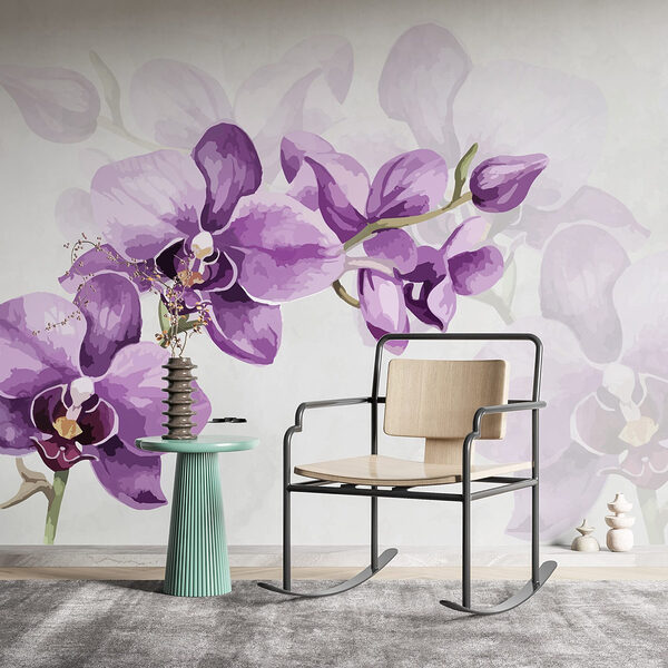 Paarse bloemen op een tak Fotobehang Paarse bloemen op een tak