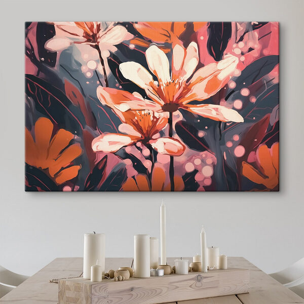 Schilderij van bloemen en bladeren Canvas Schilderijen Schilderij van bloemen en bladeren
