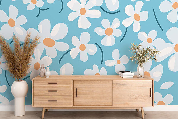 Patroon van witte bloemen Fotobehang Patroon van witte bloemen
