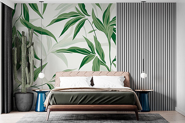 Groene bladeren op een witte achtergrond Fotobehang Groene bladeren op een witte achtergrond