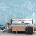 Fotobehang Blauw en wit bloemenpatroon