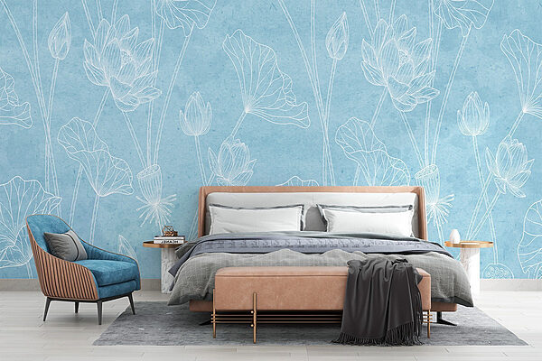 Blauw en wit bloemenpatroon Fotobehang Blauw en wit bloemenpatroon