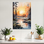 Canvas Schilderijen Aquarel van een rivier met bomen en planten