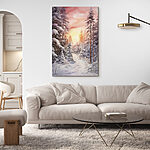Canvas Schilderijen Aquarel van een besneeuwd bos