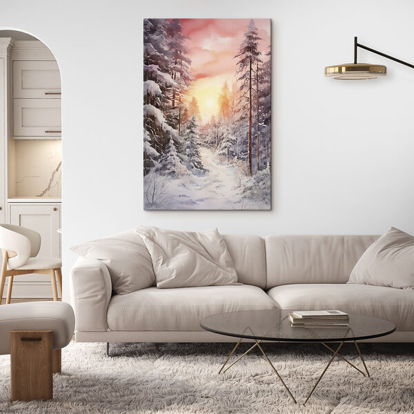Aquarel van een besneeuwd bos Canvas Schilderijen Aquarel van een besneeuwd bos