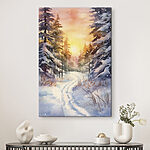 Canvas Schilderijen Aquarel van een besneeuwd bos
