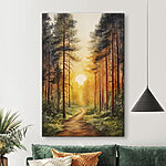 Canvas Schilderijen Schilderij van een bos met een pad en bomen