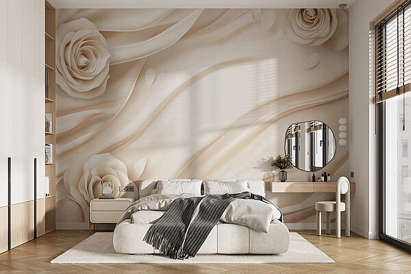 Witte rozen op een witte doek Fotobehang Witte rozen op een witte doek