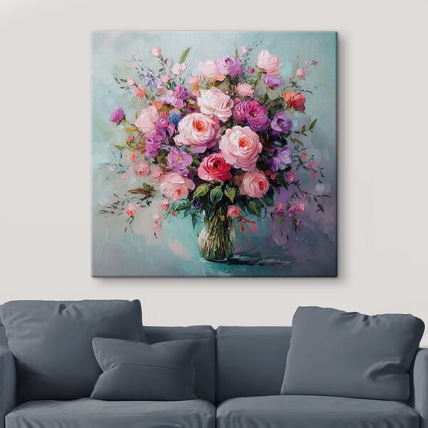 Schilderij van bloemen in een vaas Canvas Schilderijen Schilderij van bloemen in een vaas
