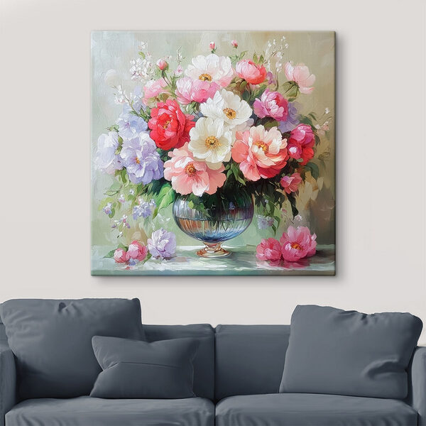 Schilderij van bloemen in een vaas Canvas Schilderijen Schilderij van bloemen in een vaas