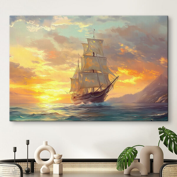 Schip in de oceaan Canvas Schilderijen Schip in de oceaan