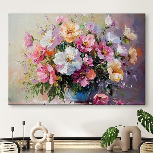 Schilderij van bloemen in een vaas Canvas Schilderijen Schilderij van bloemen in een vaas
