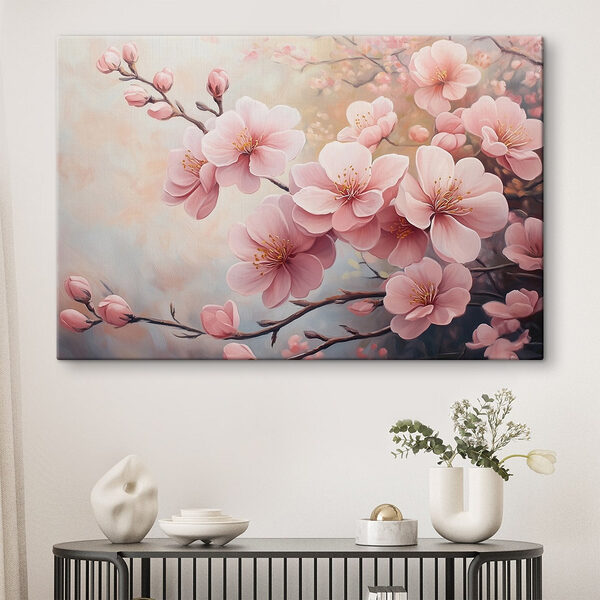 Schilderij van roze bloemen Canvas Schilderijen Schilderij van roze bloemen