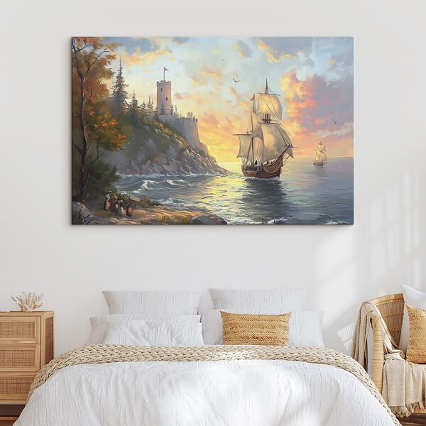 Schilderij van een schip varend op het water Canvas Schilderijen Schilderij van een schip varend op het water