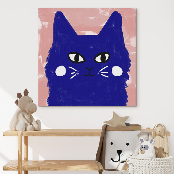 Blauwe kat met witte ogen en snorharen Canvas Schilderijen Blauwe kat met witte ogen en snorharen