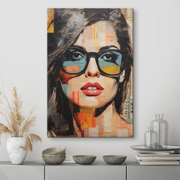 Schilderij van een vrouw met zonnebril Canvas Schilderijen Schilderij van een vrouw met zonnebril