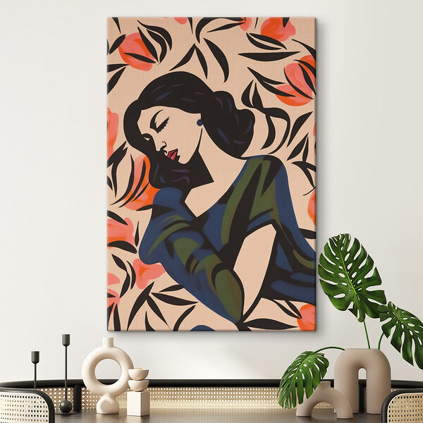 Schilderij van een vrouw met bloemen Canvas Schilderijen Schilderij van een vrouw met bloemen