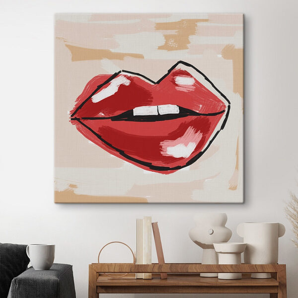 Tekening van een rode lippen Canvas Schilderijen Tekening van een rode lippen