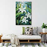 Canvas Schilderijen Delicate lelies in sereen water