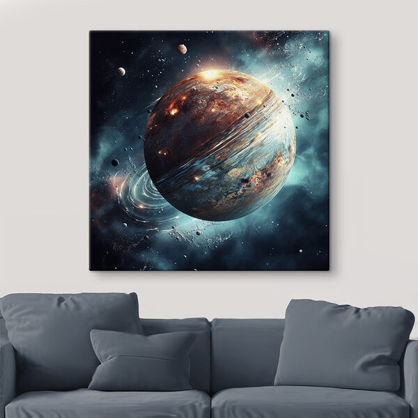 Planeet in de ruimte met sterren en planeten Canvas Schilderijen Planeet in de ruimte met sterren en planeten