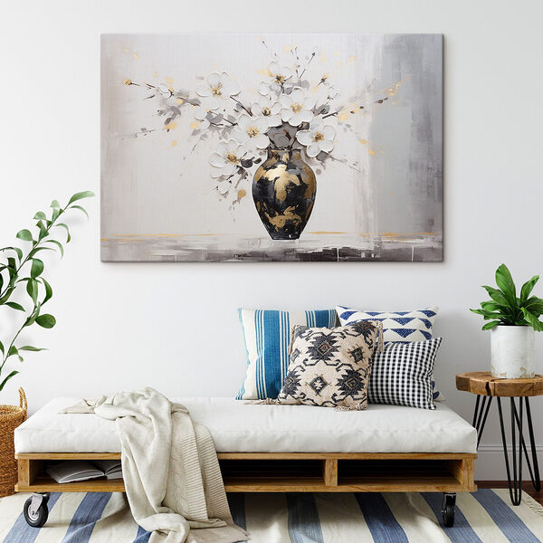 Schilderij van bloemen in een vaas Canvas Schilderijen Schilderij van bloemen in een vaas