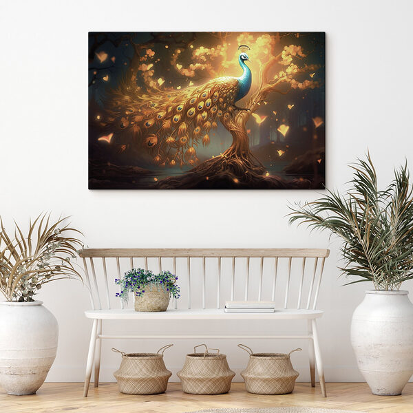 Pauw op een boom Canvas Schilderijen Pauw op een boom