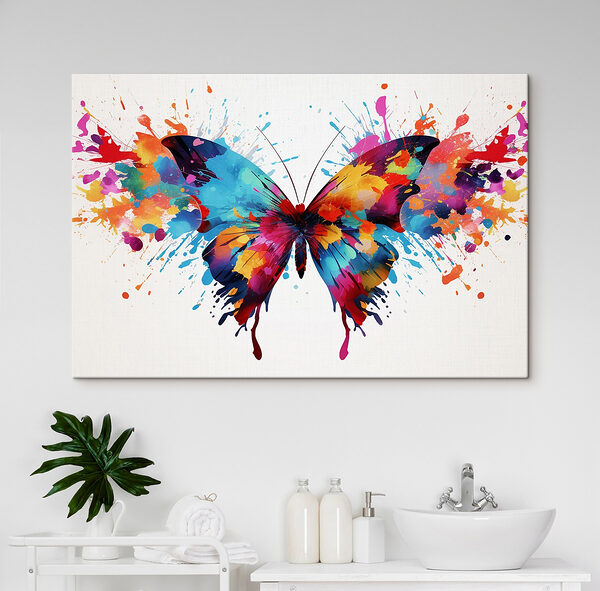 Kleurrijke vlinder met verfspatten Canvas Schilderijen Kleurrijke vlinder met verfspatten