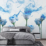 Fotobehang Groep bloemen met blauwe inkt in water