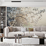 Fotobehang Witte boom met witte bloemen