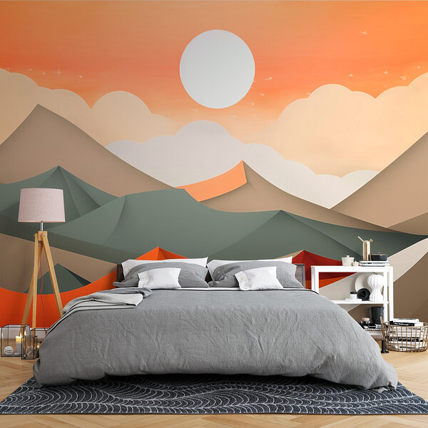 Bergketen met oranje en grijze heuvels Fotobehang Bergketen met oranje en grijze heuvels