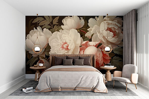Groep witte en roze bloemen Fotobehang Groep witte en roze bloemen