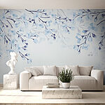 Fotobehang Witte en blauwe bloemen op een witte achtergrond