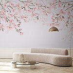 Fotobehang Roze bloemen op een witte achtergrond