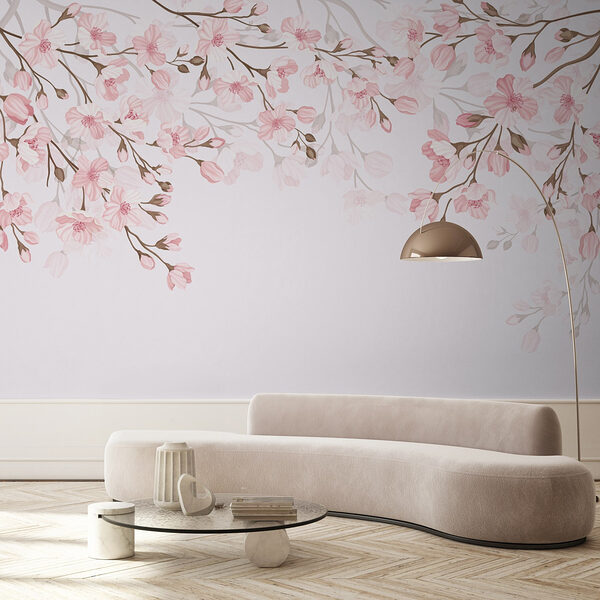 Roze bloemen op een witte achtergrond Fotobehang Roze bloemen op een witte achtergrond