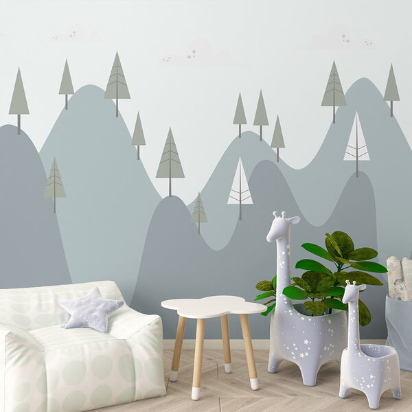 Berg met bomen erop Fotobehang Berg met bomen erop