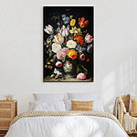 Canvas Schilderijen Vaas met bloemen en vlinders