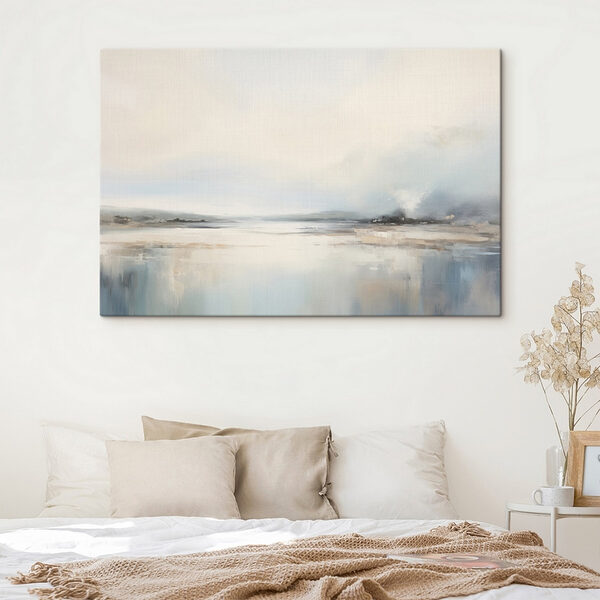 Schilderij van een landschap met water en mist Canvas Schilderijen Schilderij van een landschap met water en mist
