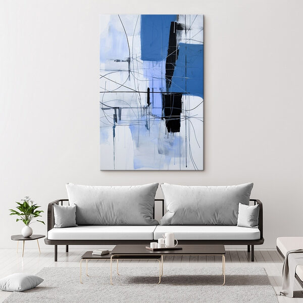 Schilderij van een blauw en zwart vierkant Canvas Schilderijen Schilderij van een blauw en zwart vierkant