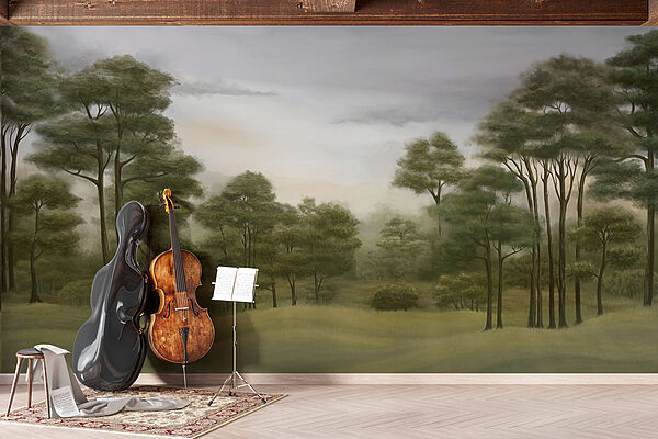 Landschap met bomen en gras Fotobehang Landschap met bomen en gras