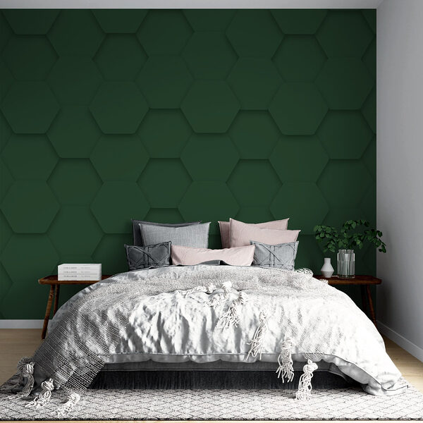 Groene zeshoeken op een oppervlak Fotobehang Groene zeshoeken op een oppervlak