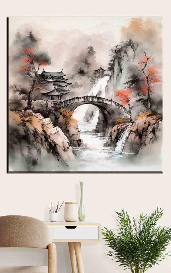 Brug over een rivier Canvas Schilderijen Brug over een rivier