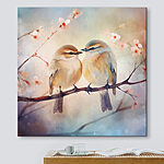 Canvas Schilderijen Twee vogels op een tak
