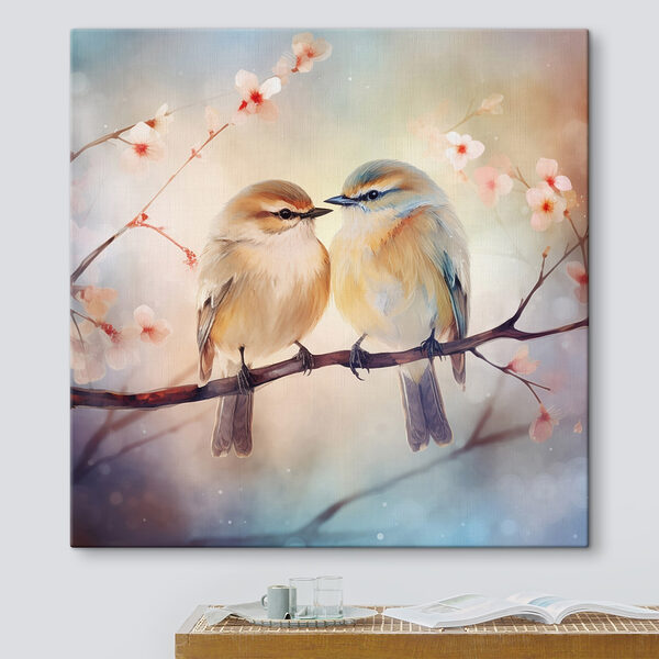 Twee vogels op een tak Canvas Schilderijen Twee vogels op een tak