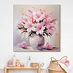 Canvas Schilderijen Schilderij van roze bloemen in een vaas