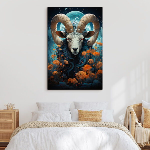 Schilderij van een ram met horens Canvas Schilderijen Schilderij van een ram met horens