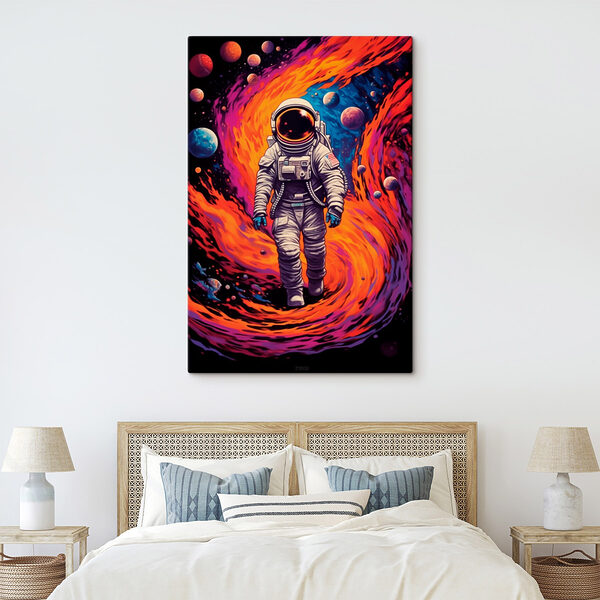 Een astronaut die door de ruimte loopt Canvas Schilderijen Een astronaut die door de ruimte loopt
