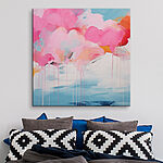 Canvas Schilderijen Schilderij van roze wolken en blauwe lucht