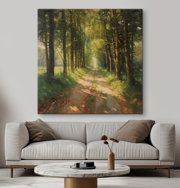 Zandweg door een bos Canvas Schilderijen Zandweg door een bos