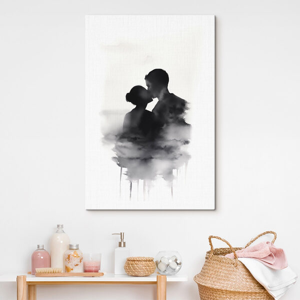 Man en vrouw kussen in de wolken Canvas Schilderijen Man en vrouw kussen in de wolken