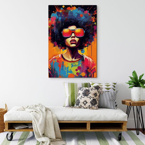 Vrouw met grote afro die zonnebril draagt Canvas Schilderijen Vrouw met grote afro die zonnebril draagt